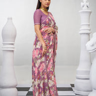 Purple printed saree daily use