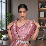 Pink geometric printed cotton blend saree daily office wear