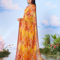 Yellow zari work silk saree ceremony wear