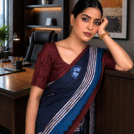 Blue geometric printed cotton blend saree daily office wear