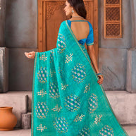 Blue geometric embellished chiffon saree festive wear