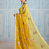 Laxmipati Aanya Yellow Chiffon Embroidered Saree