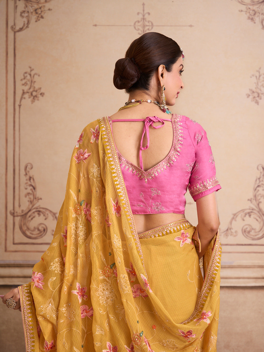 yellow designer saree