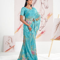 Laxmipati Murli Blue Chiffon Floral Saree