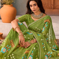 Green sheer woven Silk Blend saree festive wear