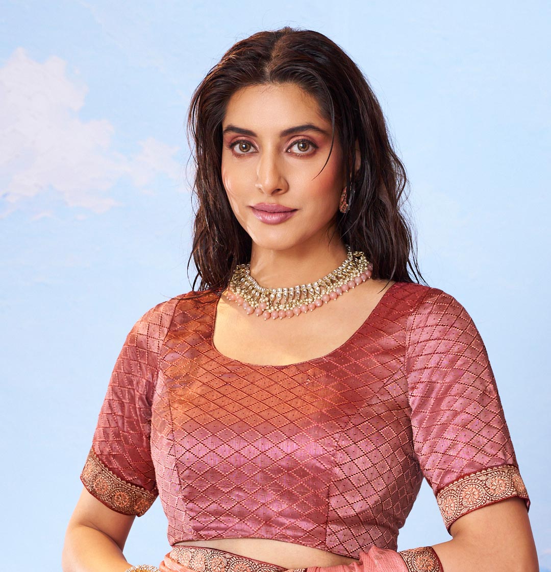 pink plain crepe saree office wear