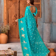 Blue dotted embroidered silk blend saree festive wear