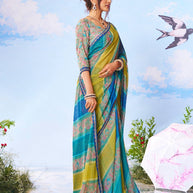 Blue printed silk saree daily wear 