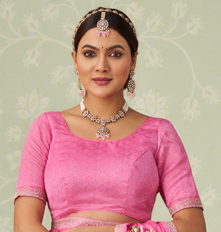 Pink floral embroidered chiffon saree casual wear