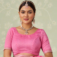 Pink floral embroidered chiffon saree casual wear
