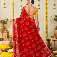 Red bandhani printed georgette saree party wear