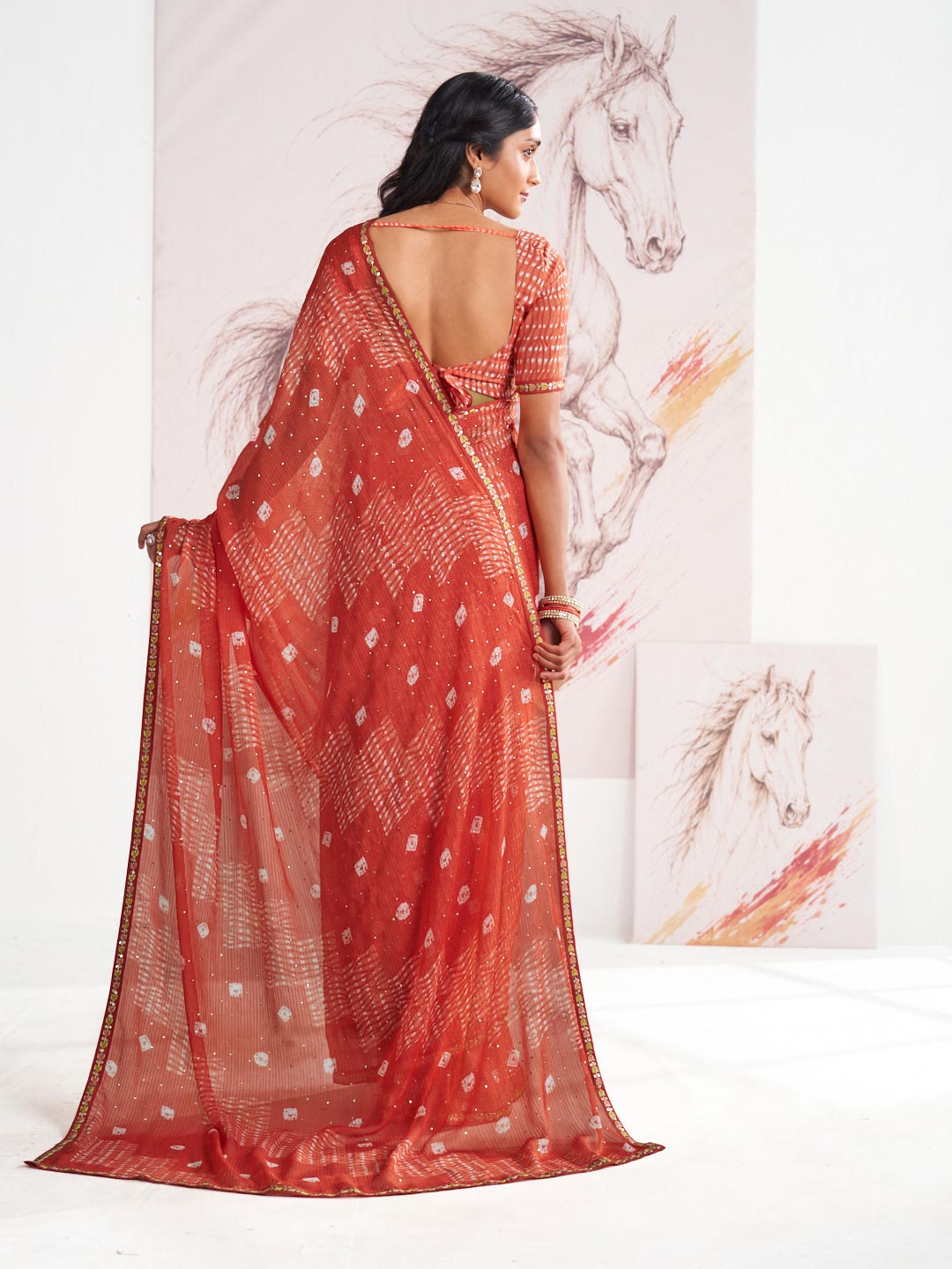 Laxmipati Murli Orange Chiffon Geometric Saree