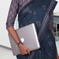 Blue geometric printed cotton blend saree daily office wear