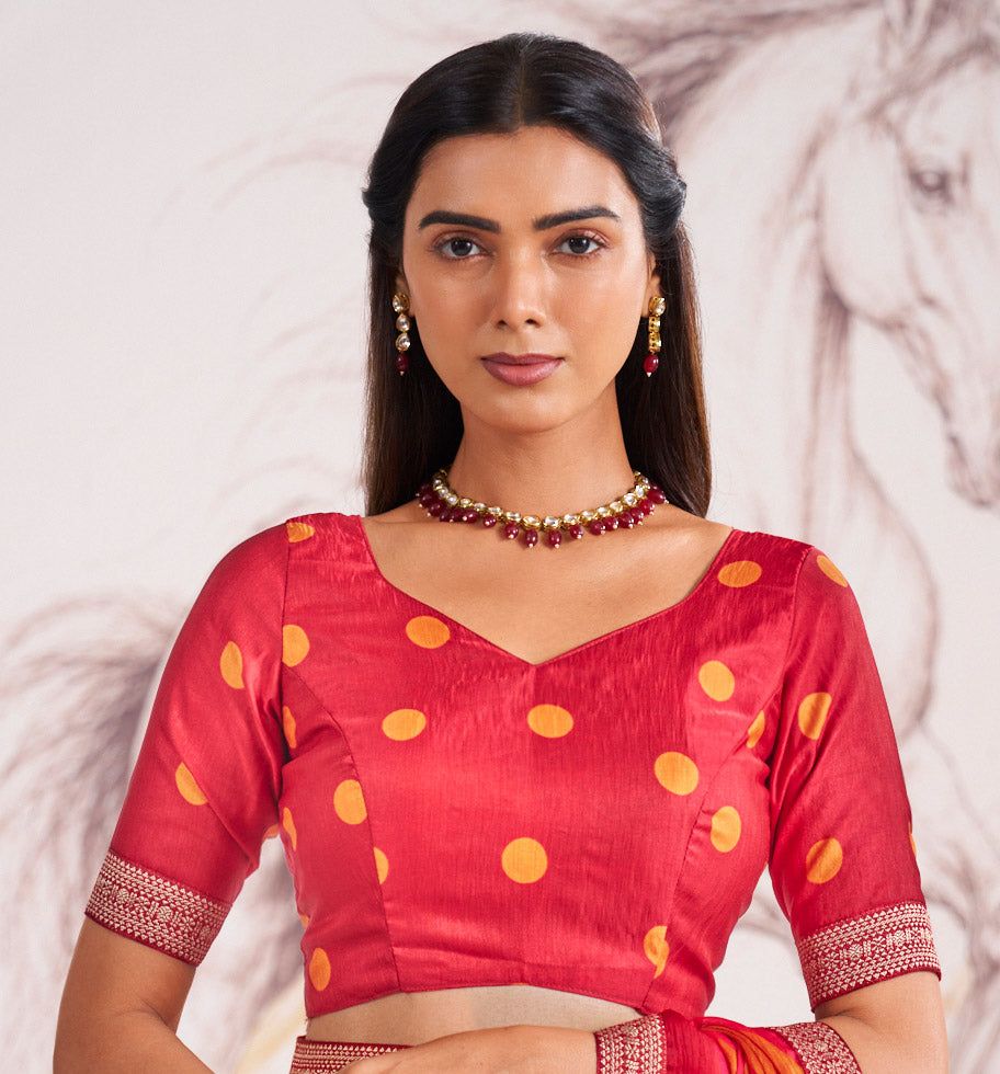 Laxmipati Murli Orange Silk Blend Geometric Saree