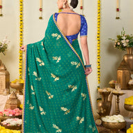 Green bandhani printed georgette saree party wear