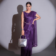 Purple sequin embroidered georgette saree festive wear