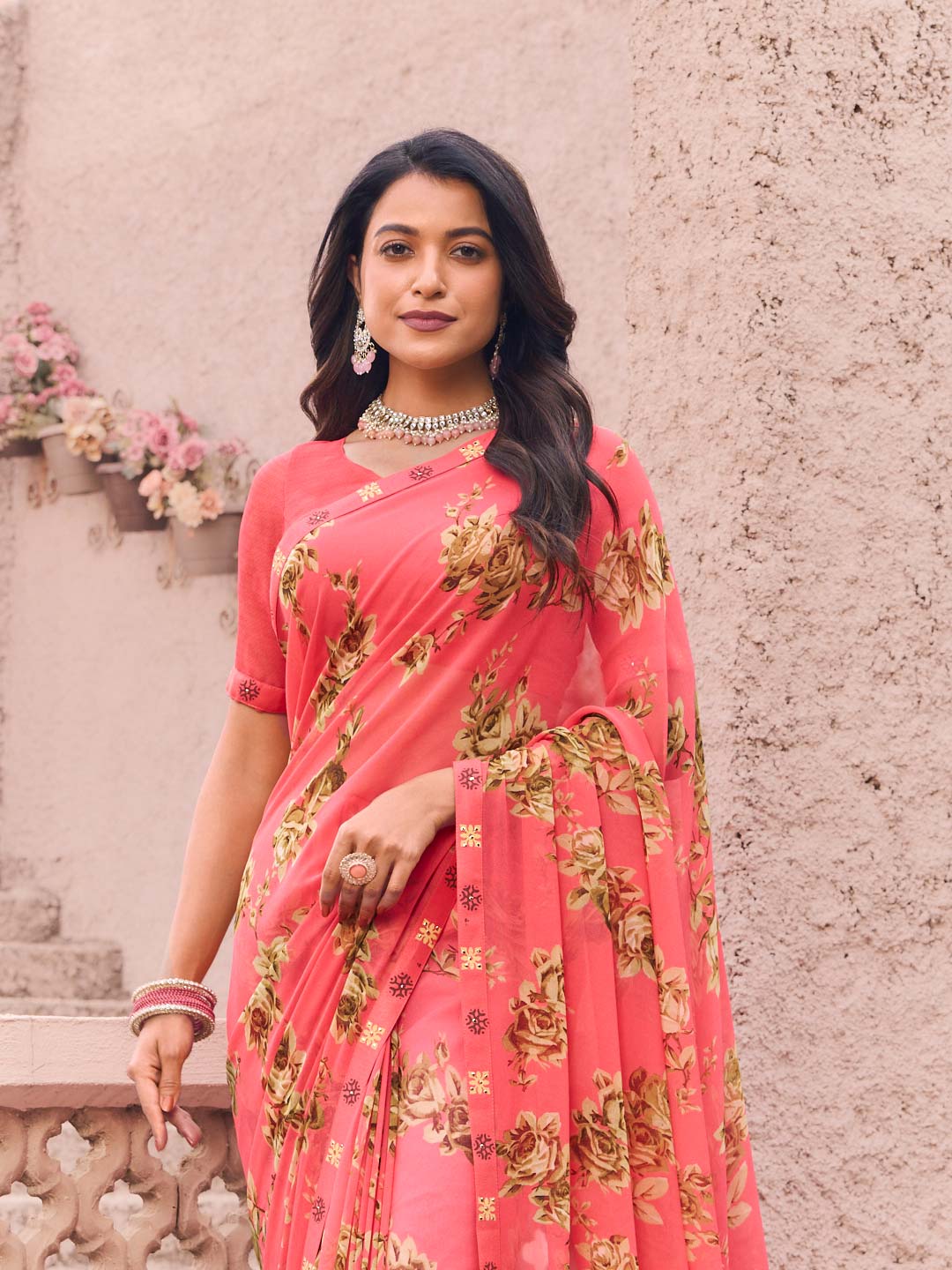 soft georgette saree drape