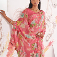 Laxmipati Murli Pink Chiffon Floral Saree