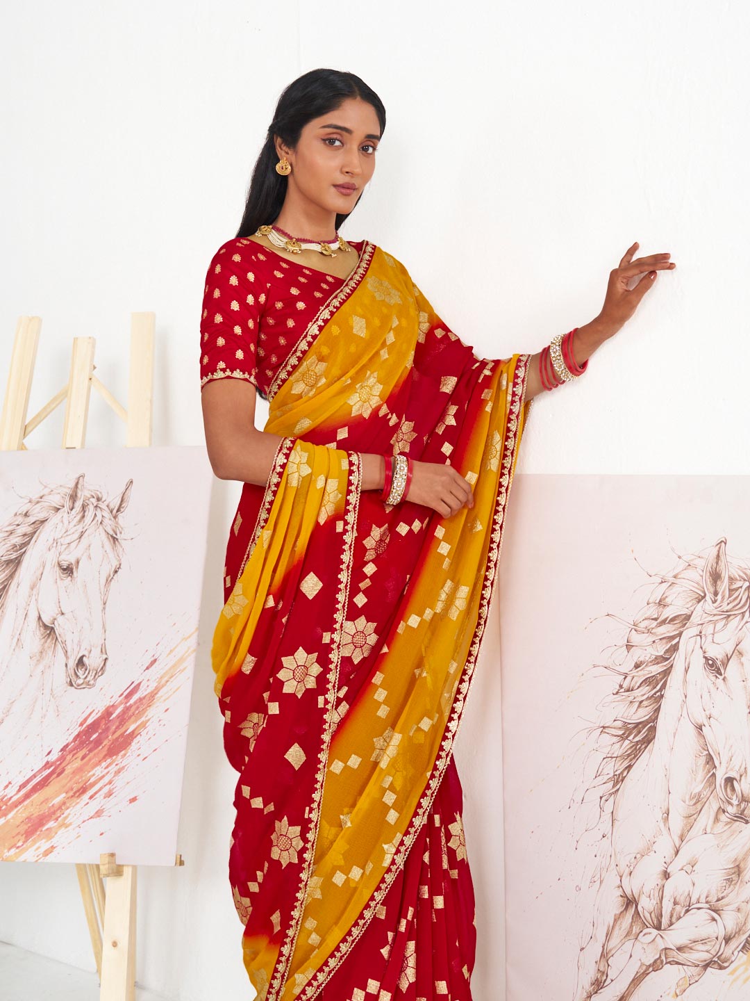 Laxmipati Murli Maroon Georgette Floral Saree