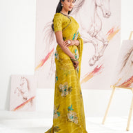 Laxmipati Murli Yellow Chiffon Floral Saree