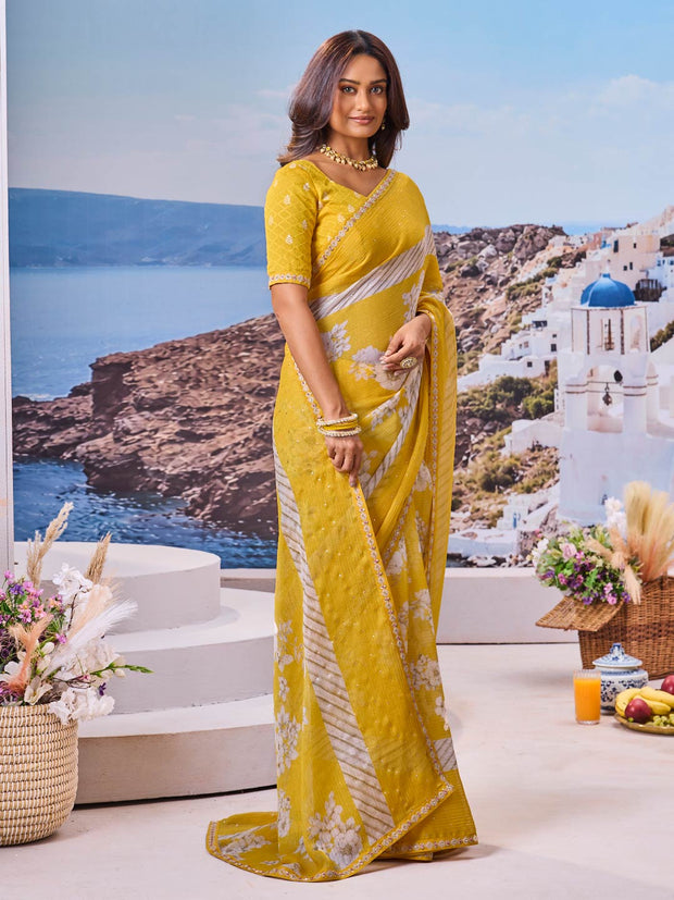 Lightweight yellow saree daily wear