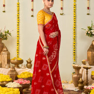 Red bandhani printed georgette saree casual wear