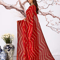 Red leheriya printed georgette saree party wear