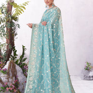 Blue embroidered saree premium look