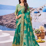 Blue floral silk saree