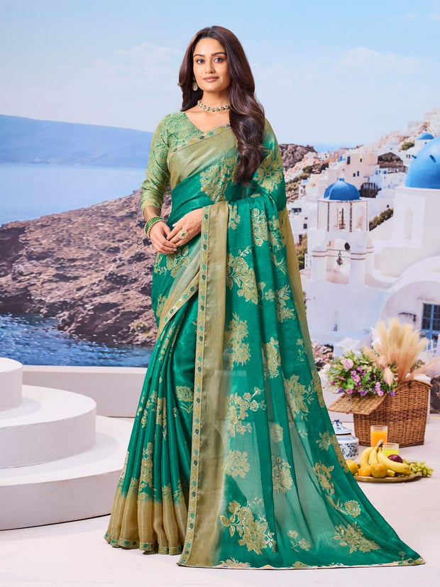 Blue floral silk saree