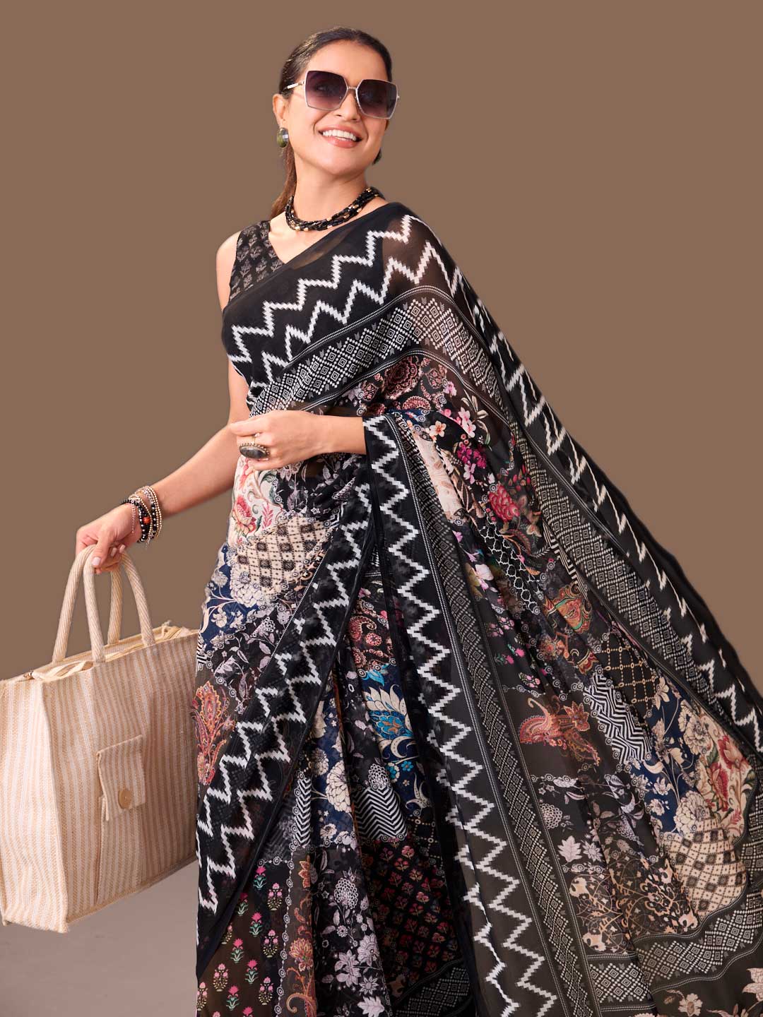 Laxmipati Dillagi Black Georgette Floral Saree