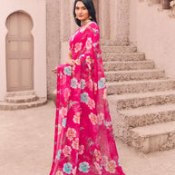 designer pink floral georgette saree