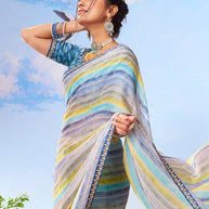 Blue sequined georgette saree wedding wear 