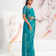Laxmipati Murli Blue Chiffon Geometric Saree