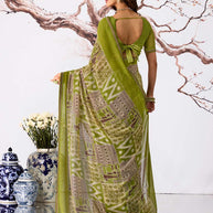 Green geometric printed georgette saree wedding wear