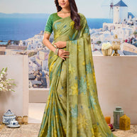 Green floral silk saree