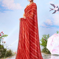  Red dotted printed silk blend saree party wear