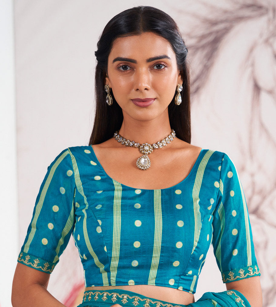 Laxmipati Murli Blue Chiffon Geometric Saree