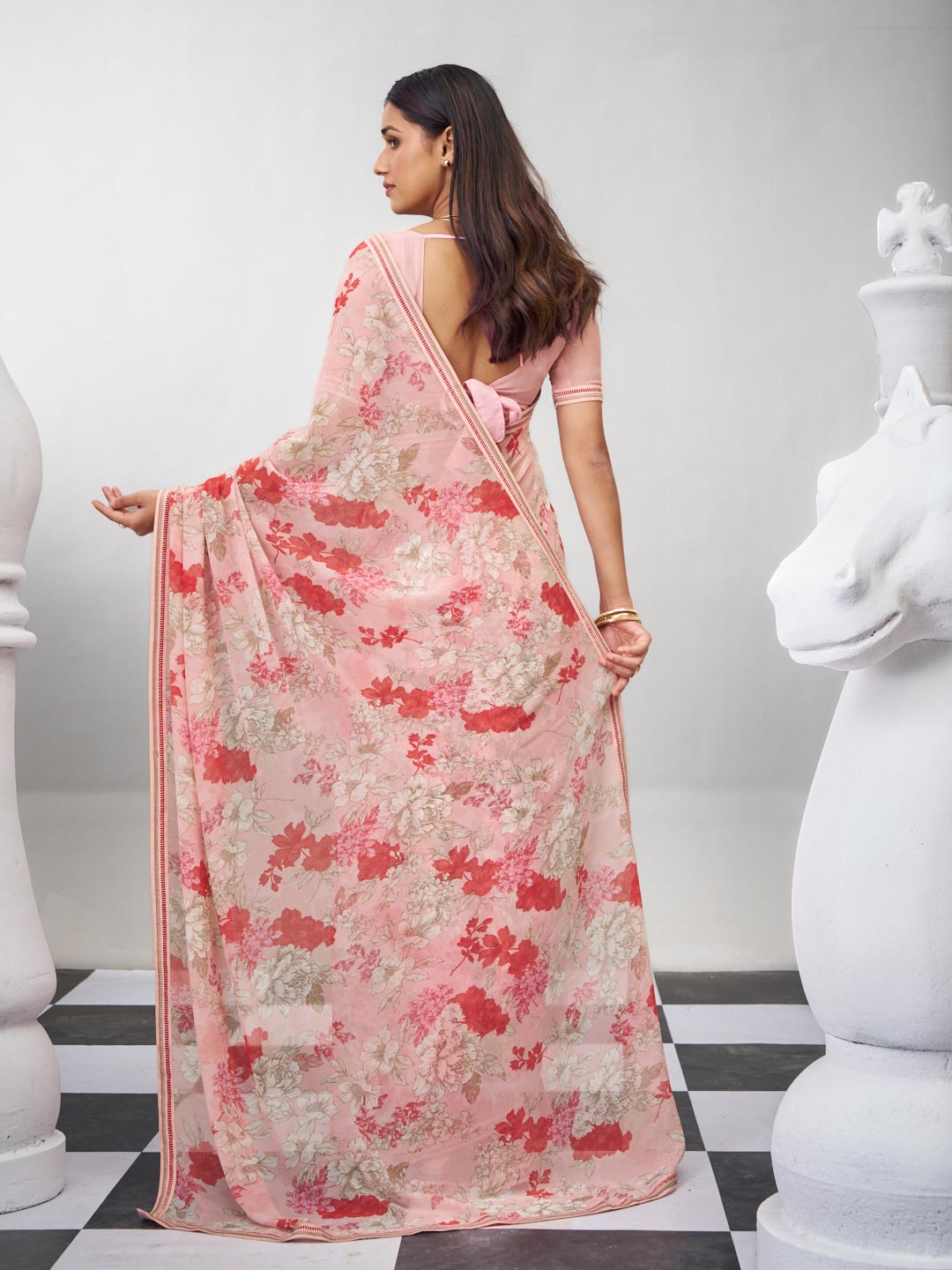 Pink stylish floral saree