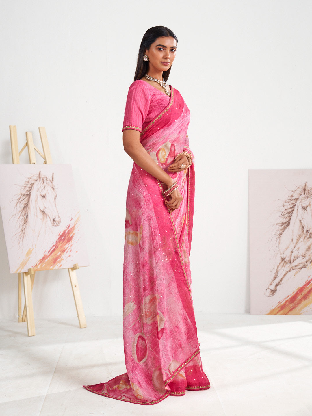 Laxmipati Murli Pink Chiffon Floral Saree