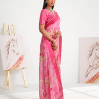 Laxmipati Murli Pink Chiffon Floral Saree