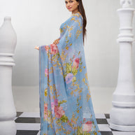 Blue printed saree daily wear