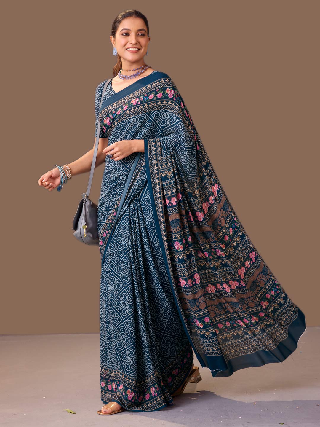 Laxmipati Dillagi Navy Blue Georgette Floral Saree
