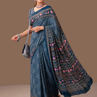 Laxmipati Dillagi Navy Blue Georgette Floral Saree