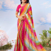 Multicolor striped printed chiffon saree party wear 