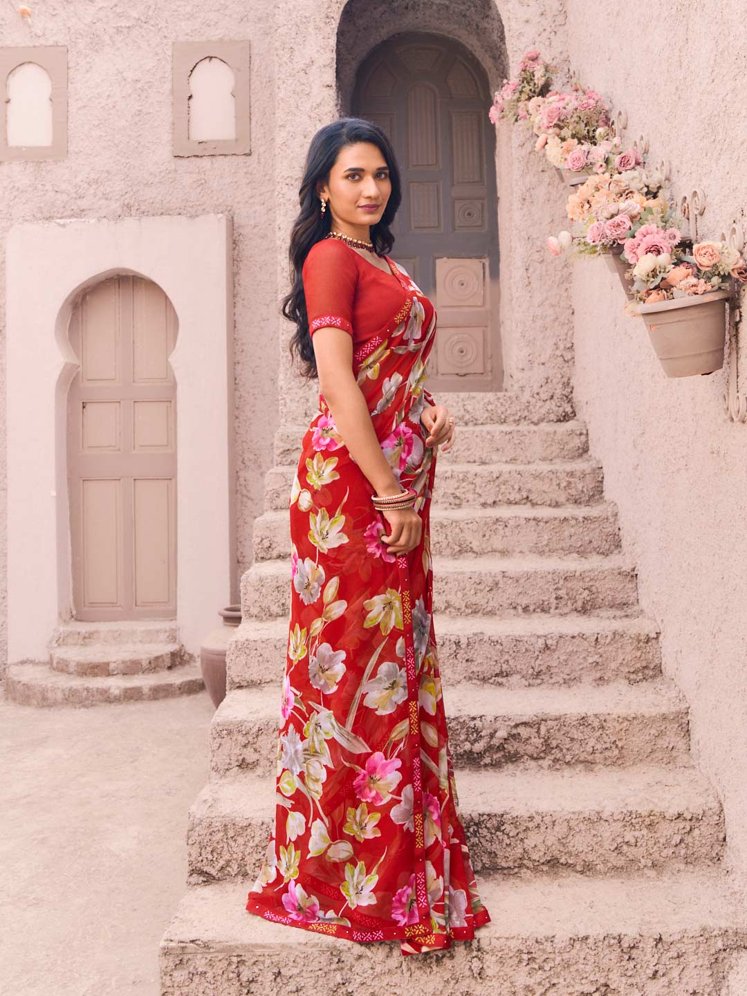 classic red designer saree