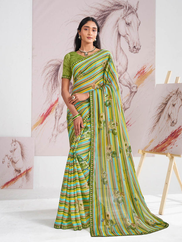 Laxmipati Murli Green Silk Blend Floral Saree