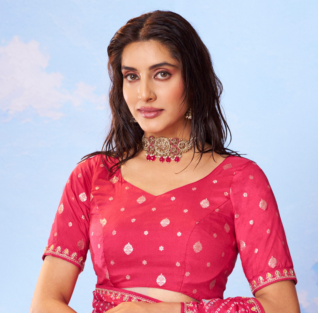 Pink printed silk saree daily wear