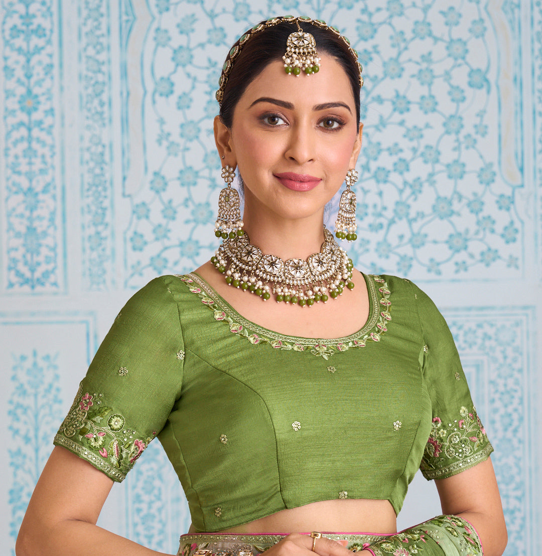 Laxmipati Aanya Green Chiffon Embroidered Saree