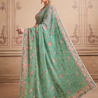 Green embroidered chiffon saree daily wear